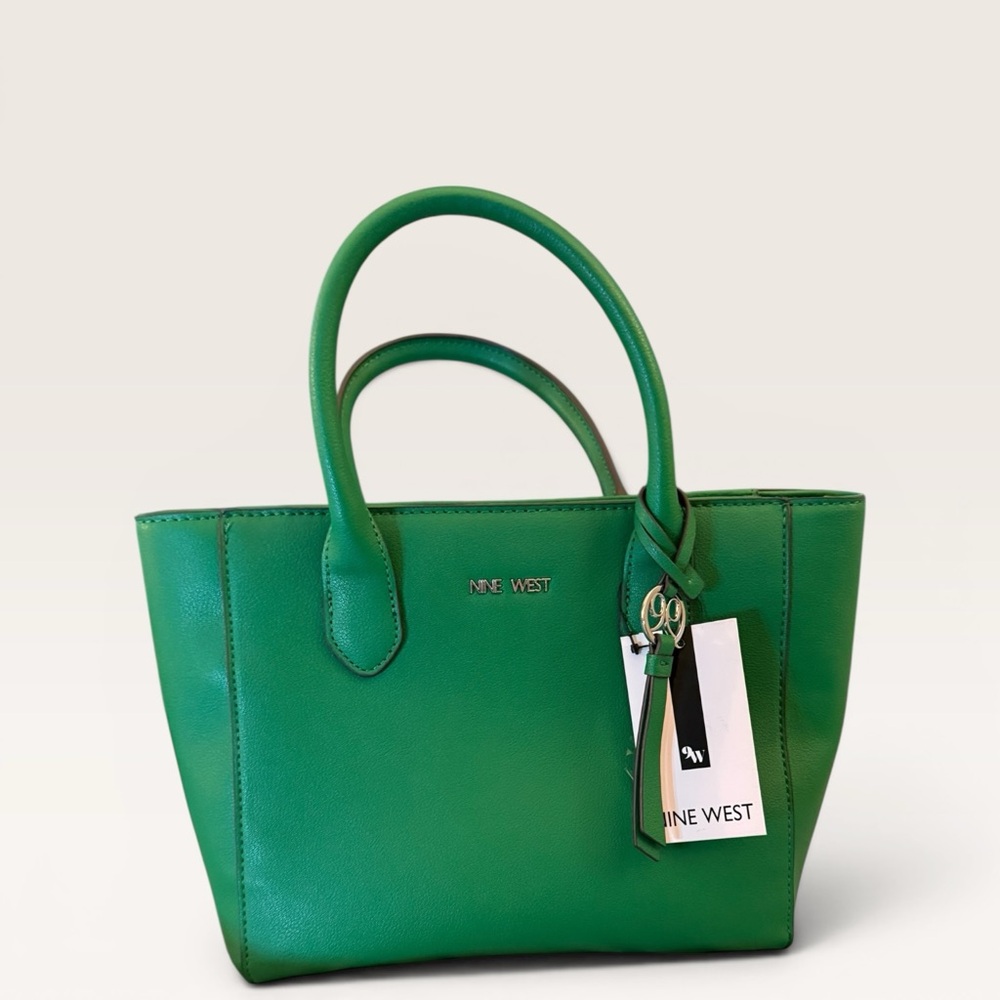 Nine West Maysenn Green Leather Satchel with Charm Accent